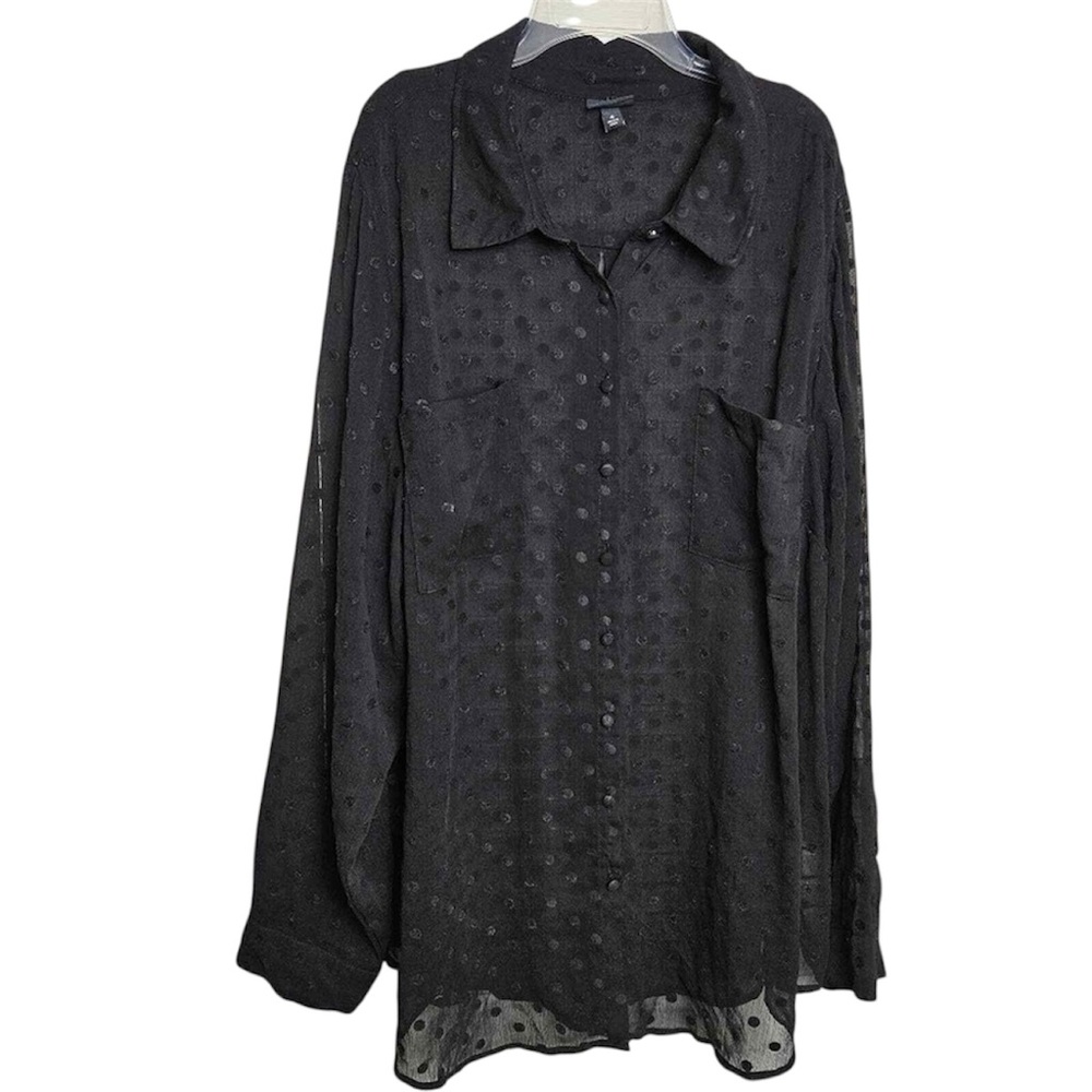 Torrid Black Sheer Polka Dot Button Down Blouse Size 5X